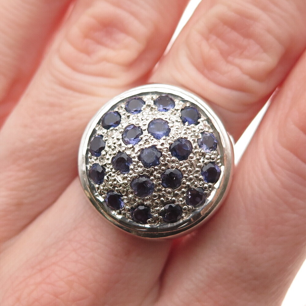 925 Sterling Silver Vintage Real Round-Cut Iolite Ring Size 7.75